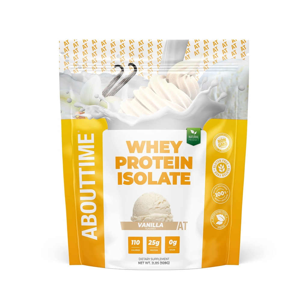 O čase syrovátkový protein izolát prášek 25g Vanilla, přírodní složky, non-GMO, gluten- Free, Lactose- Free, Nulový cukr, Nízký karb, 32 Služební