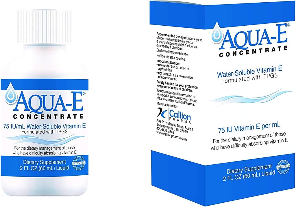 Aqua- E koncentrát 75 IU / ml, 60 ml lahvička, vodotěsný tekutý vitamin E