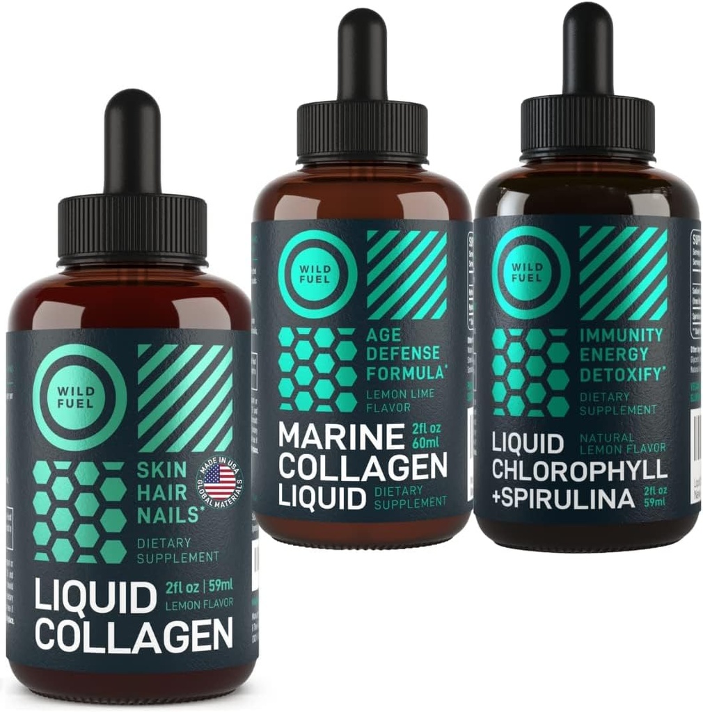 WILD FUEL tekutý kolagen, mořský kolagen a tekutý chlorofyl Krása a Wellness Bundle