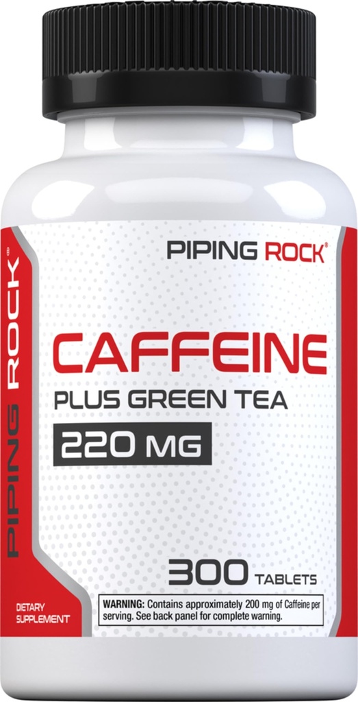 Piping Rock Caffeine Pills 220mg PHARMAN124; 300 Tablet PHARMAN124; dodatek s Green Tea Extract PHARMAN124; Vegetarian, Non- GMO, gluten zdarma