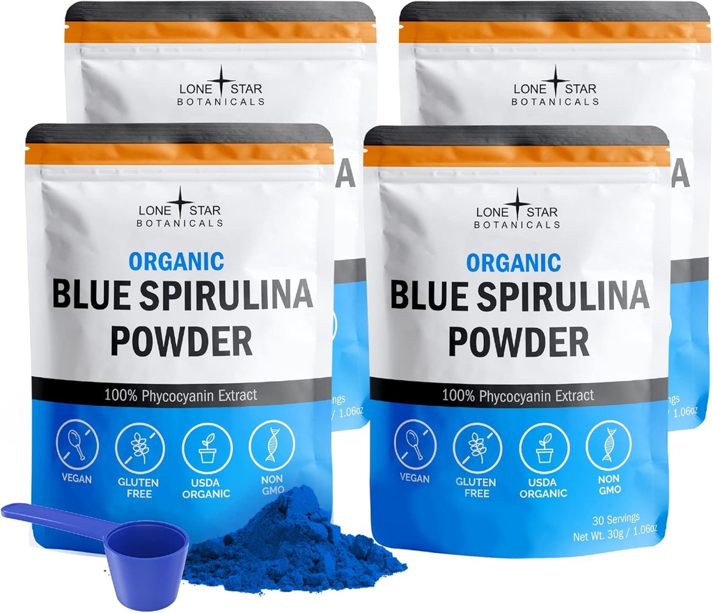 Organic Blue Spirulina Powder, 120 Servings - 100% čisté Superfood Blue- Green Algae, Přírodní potravinářské zbarvení pro smoothies & protein drinky - Non GMO, gluten- Free, Vegan + USDA Certified, No Fishy Smell