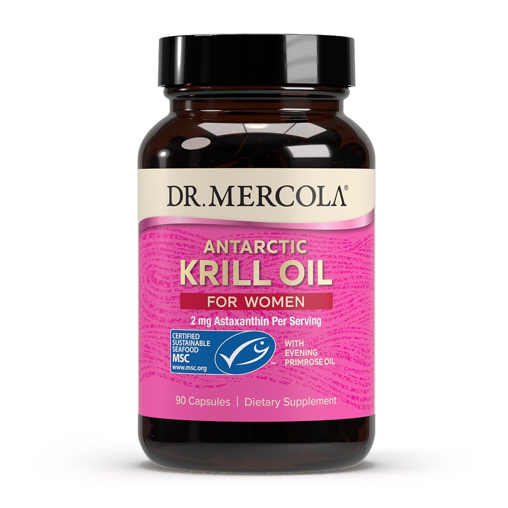 Dr. Mercola Krill Oil pro ženy - 2 mg Astaxanthinu - MSC Certified Udržitelný - Podporuje mozek, kůži a imunitní systémy - s Omega-3s - Non- GMO, gluten- Free & Soy- 90 Kapsle (30 Služeb)