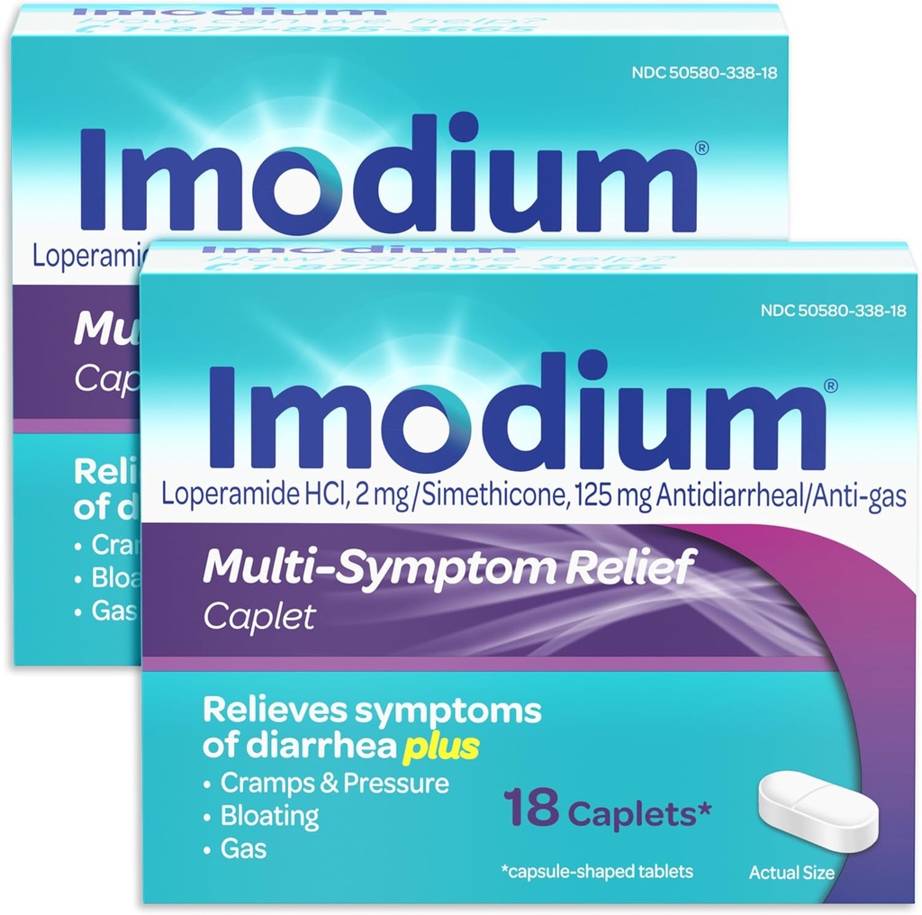 Imodium Multi- Symptom Relief Caplet s Loperamid hydrochlorid a simethikon, Anti- Diarrheal Medicine for Treatment of Diarhea, Gas, Bloating, Cramps & Pressure, 2 Pack