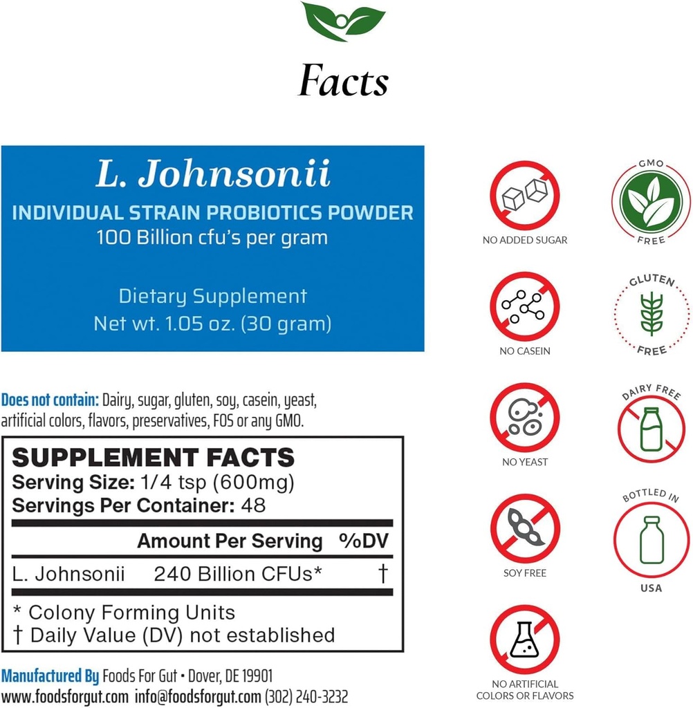 Potraviny pro Gut Lactobacillus Johnsonii Probiotic Powder 100 Billion cfu 's Foundation 124; No Additives CLAS124; Direct from Manufactur124; No Third- Party Storage 124; Imunitary Support Foundation 124; L. Johnsonii Foundation 124; 30 Grams (1.05 Oz)