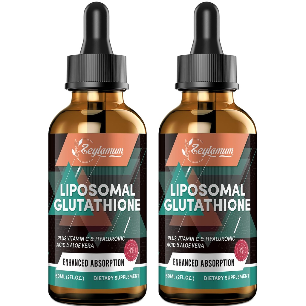 2000MG Lipozomální Glutathion Tekuté kapky, Ultra vysoká absorpce, Přírodní detoxifikace, imunitní systém & Kožní Supprot *, L- Glutathion, Vitamin C & Hyaluronic Acid, Kapsle Alternativní, 4.05 OZ