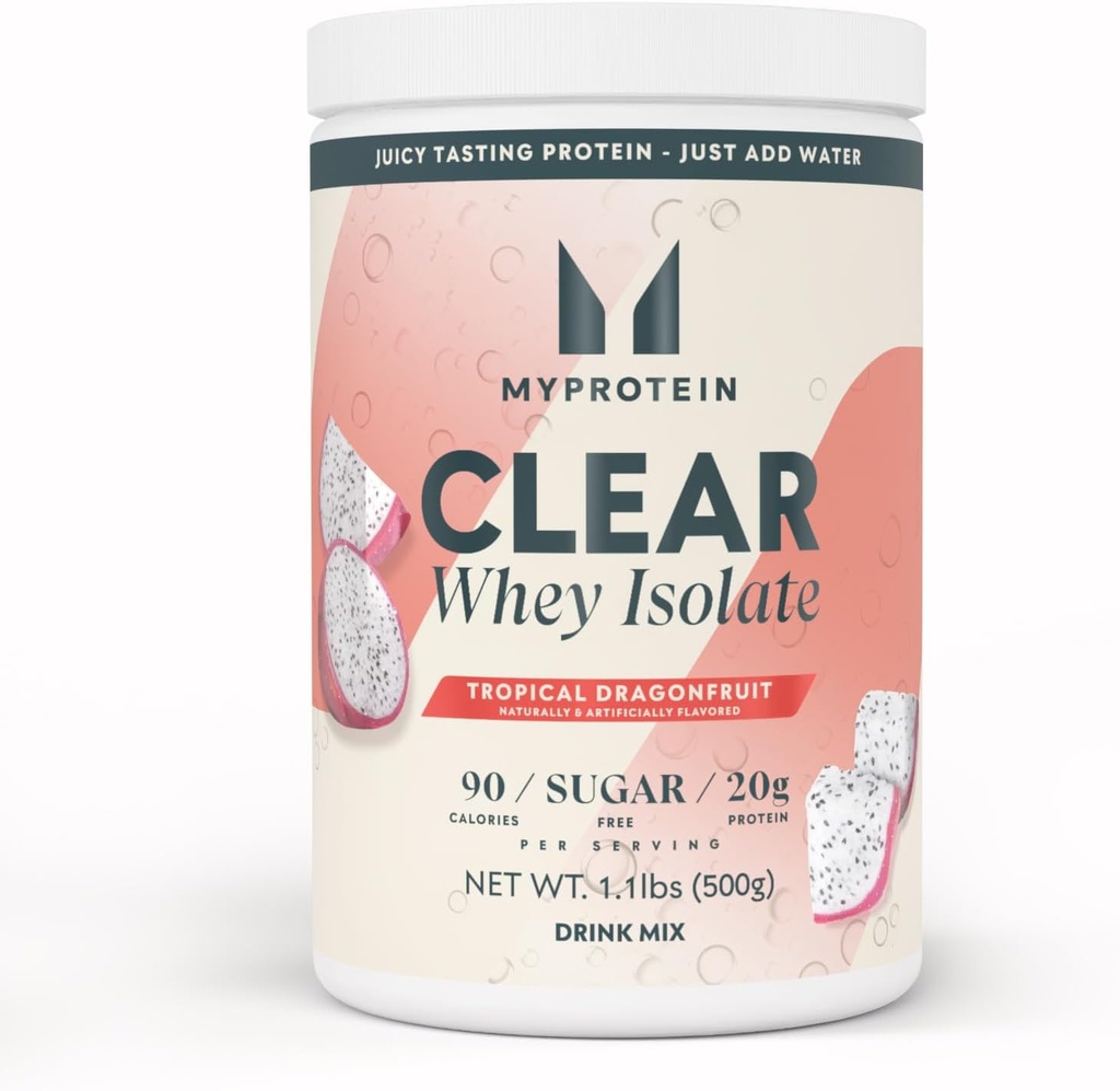 Myprotein Clear Syrovátka izolát proteinový prášek, 1.1 Lb (20 Služeb) Tropické Dragonfruit, 20g Protein per Serving, Přirozeně ochucený nápoj mix, denní protein příjem pro vynikající výkon