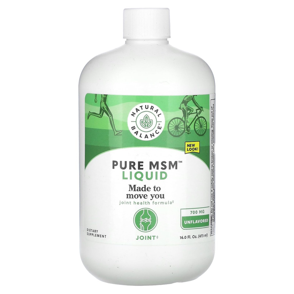 Natural Balance Pure MSM Liquid - 700 mg - Neochucený - Joint Support Supplement - Laboratoř ověřená pro čistotu a potenciál - 60denní záruka vrácení peněz - 48 Služeb, 16 Fl. Oz.