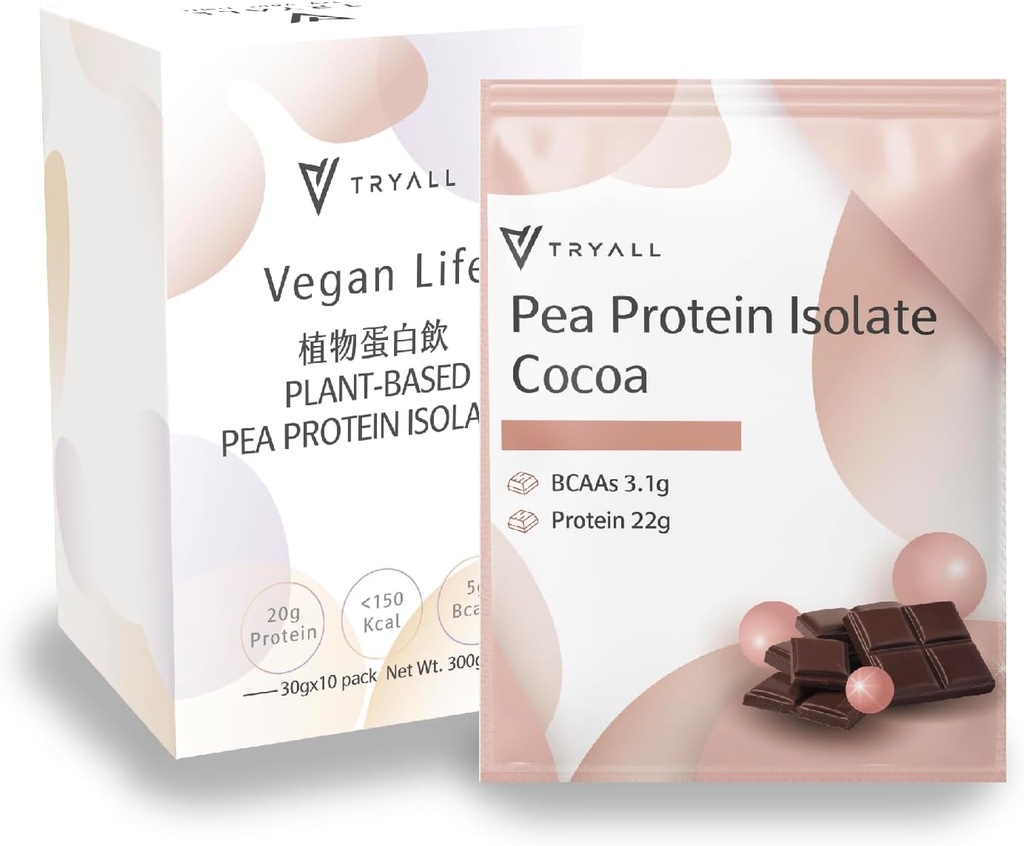 TRIALL Plant Based Pea Protein Powder Isolát (22g bílkovin) Cestovní sáčky (kakaové mléko, 10 balení)