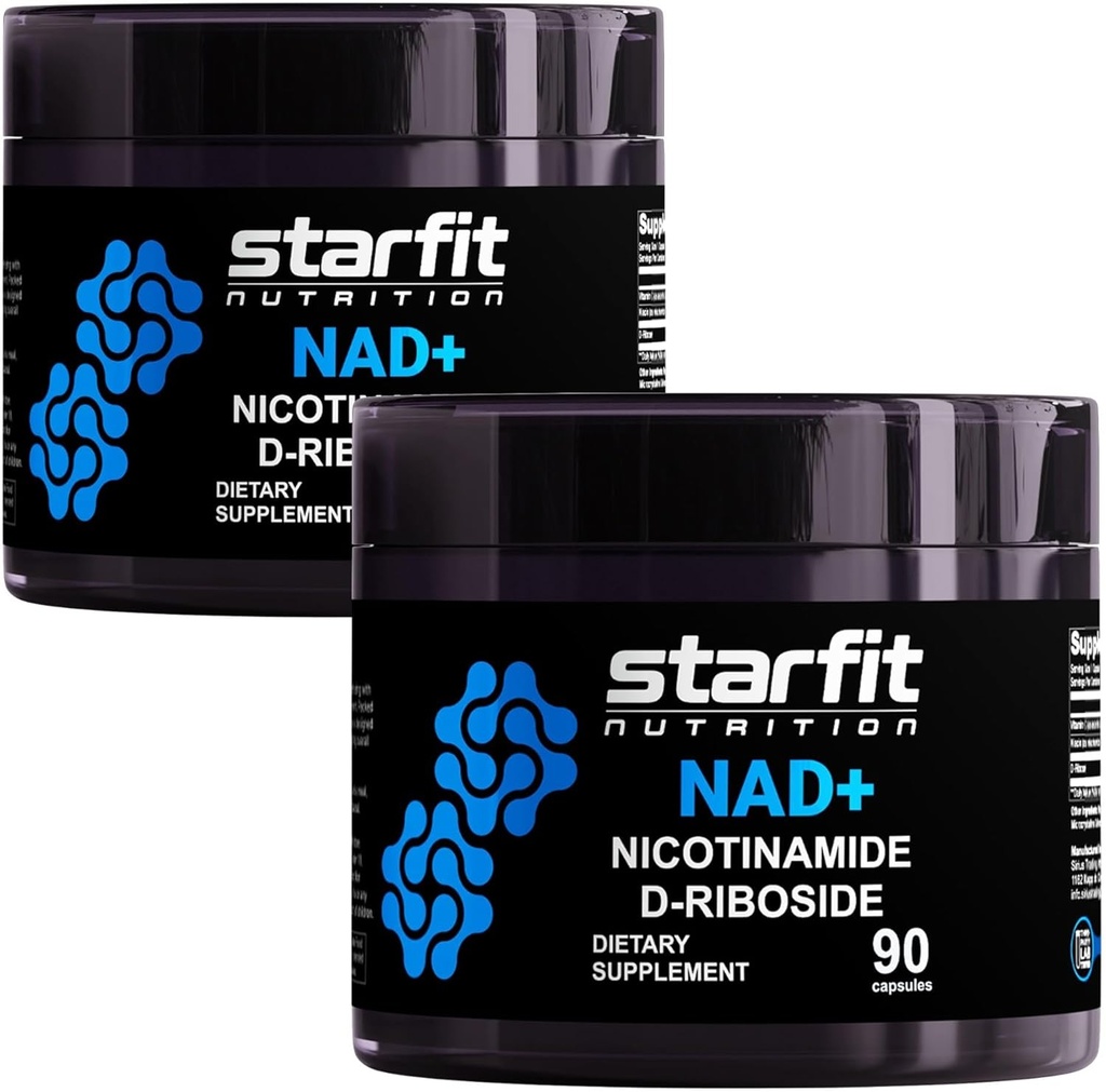 STARFIT - Nicotinamid D- Ribosid (2 balení), Booster NAD +, Energy & Focus Dodatek, Anti- Aging Cellular Support, Celkem 180 Kapsle