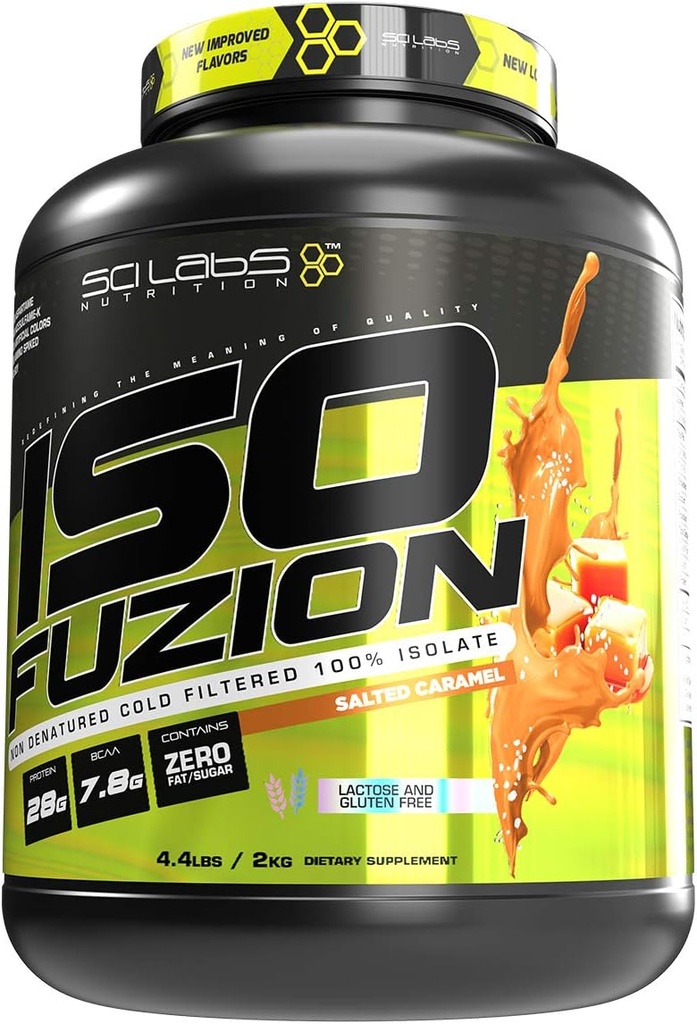 ISO FUZION 100% syrovátkový izolát 124; 28g nedenaturovaný proteinový prášek, slaný karamelový flavor, 4,4lb