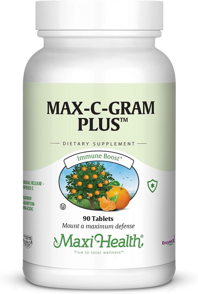 Maxi Health Vitamin C 1050mg - Buffered C Complex with Calcium Ascorbate & Bioflavonoids - Imunitate Supplementary, Non- Acidic, Gentle on Schomach, Gradual Release - 90 Tablet