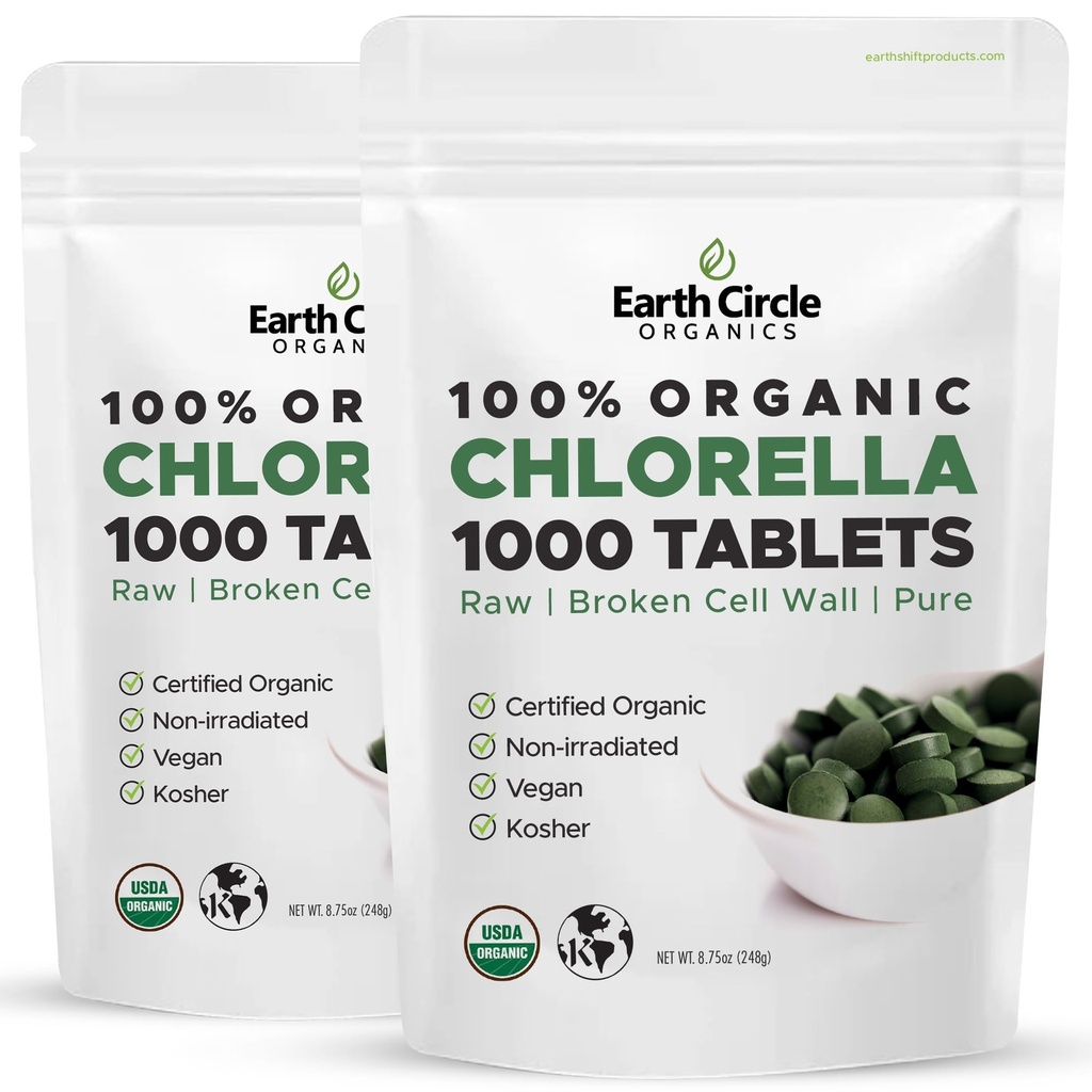 Organické Chlorella tablety 1000 Počet 124; High potency Superfood 124; Chlorofyl pilulky ze 100% čisté zelené řasy 124; Zlomená buněčná zeď pro Max Absorpce 124; Vegan, Kosher, Non- GMO 124; 4 Tabs za den (2- Pack)