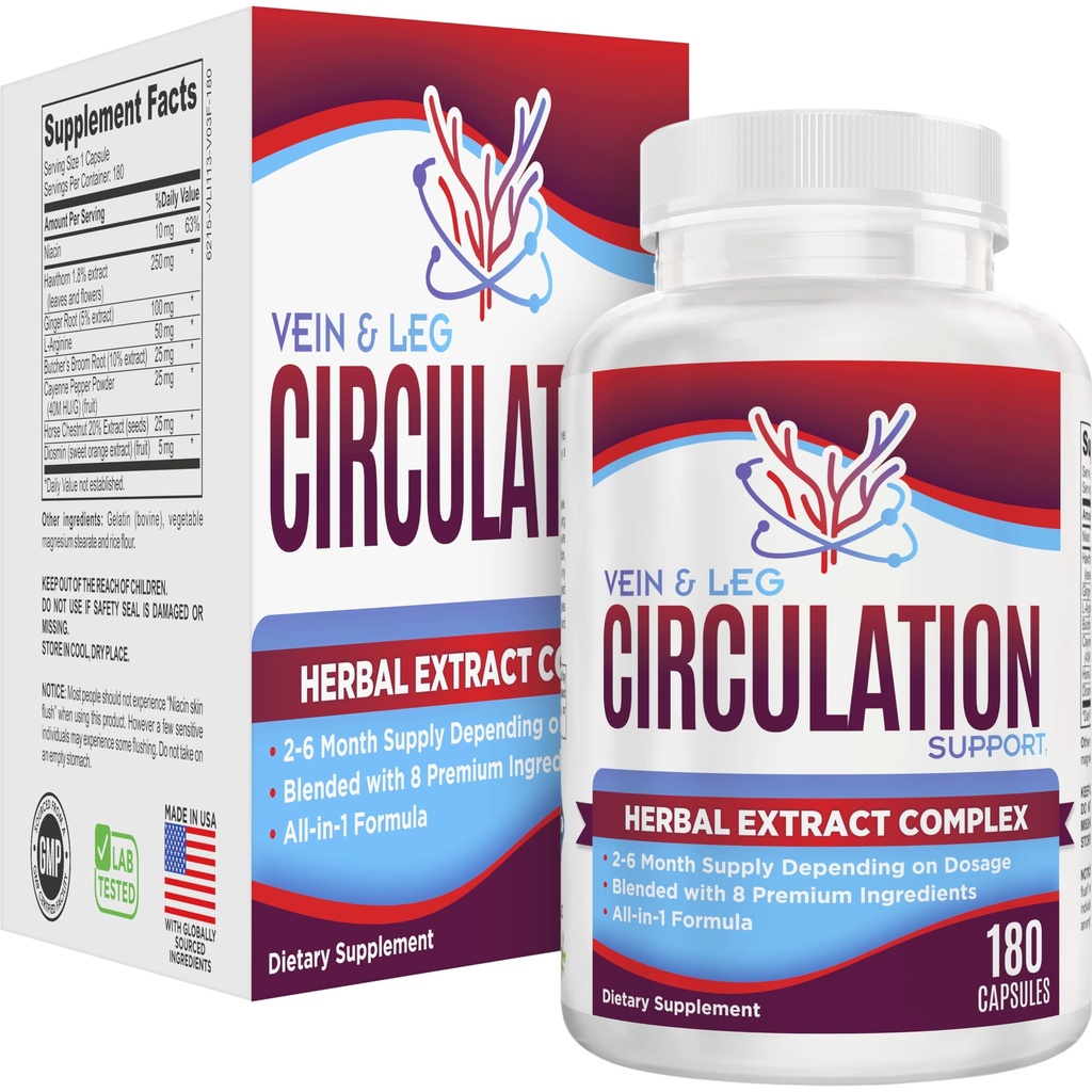 2-Měsíc: Vein & Leg Circulation Supplementary (All- in-1) Podpora zdraví s 8 Aktivní ingredience CLAS124; Krevní cirkulace Booster Formule CLAS124; Leg & Vein doplňky CLAS124; 60- Day Bulk Supply CLAS124; 180 Kapsle