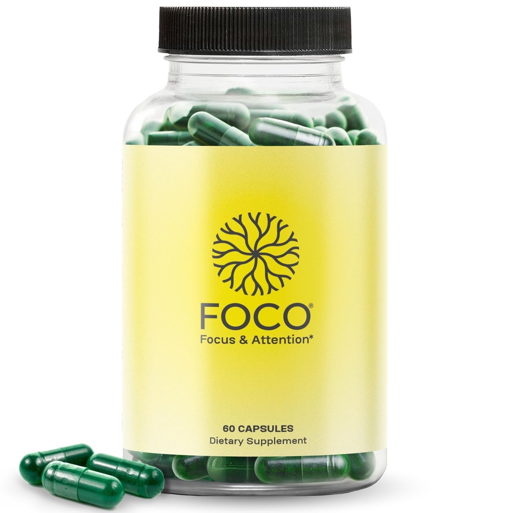 Myslím, že FOCO kapsle (13 +) Přírodní Focus Dodatek pro dospívající a dospělé - Brain Nootropic for Concentration, Paměť, Duševní jasnost, Kognitivní Vylepšení Vitamíny - Pozor doplňky - 60 Kapsle