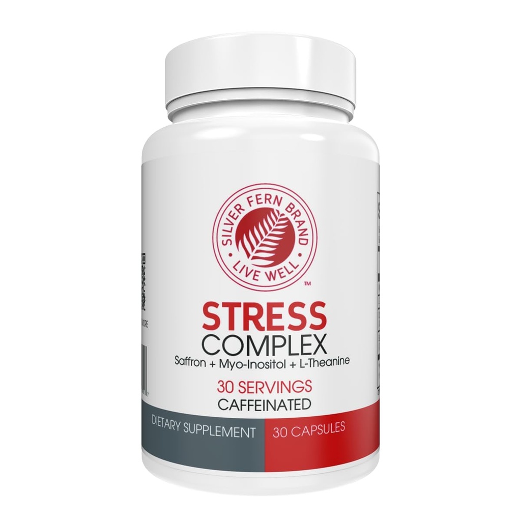 Silver Fern Stress Complex Dodatek - s kofeinem - Spánek, strach, nálada & Více - se Saffron doplňky, L-Theanine dodatek, a Myo-inositol - Přírodní stres Relief doplňky - 30 Služeb