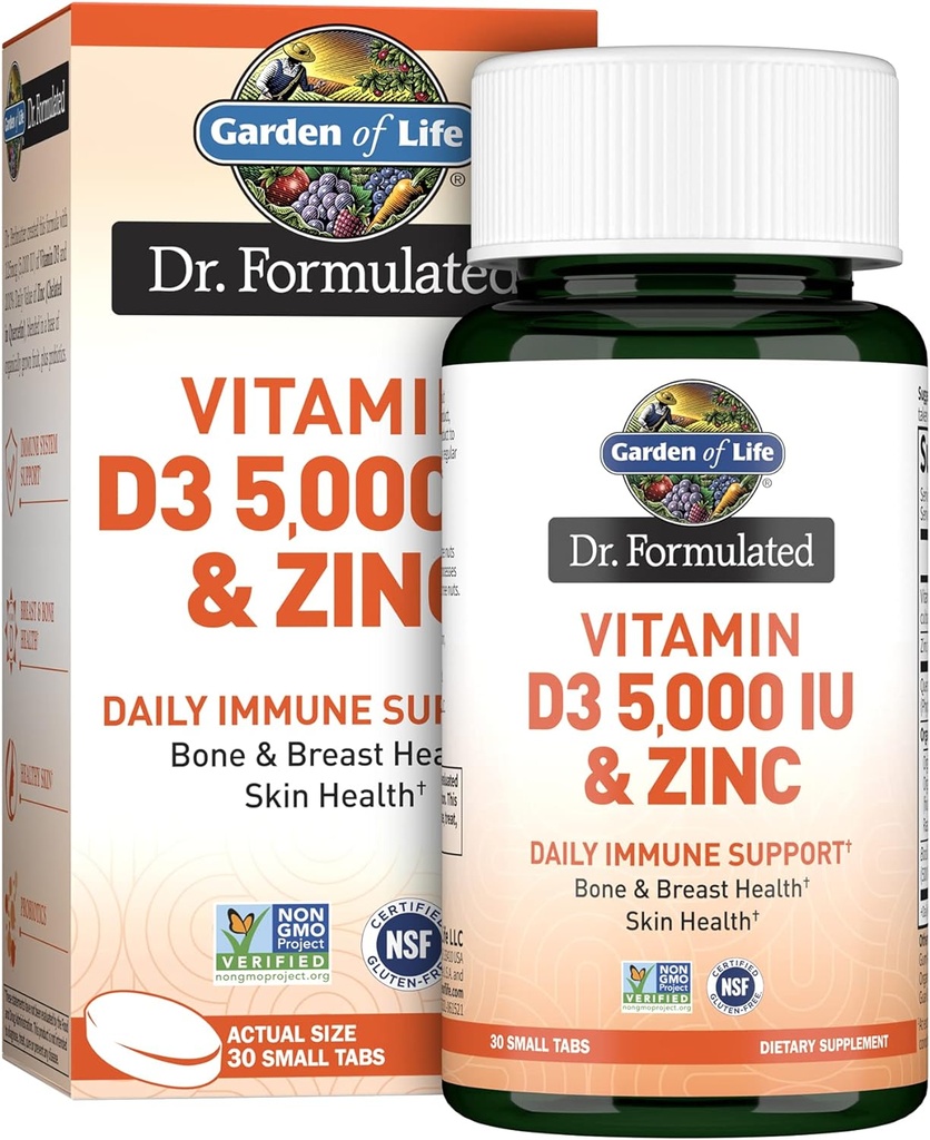 Zahrada života Quercetin Zinek Jednou denně Imunitní Supplement s vitamínem D3 pro zdraví kostí, zdraví prsu a kůže zdraví - Dr. Perforovaný - Gluten zdarma, non GMO - 30 Mini Tabs