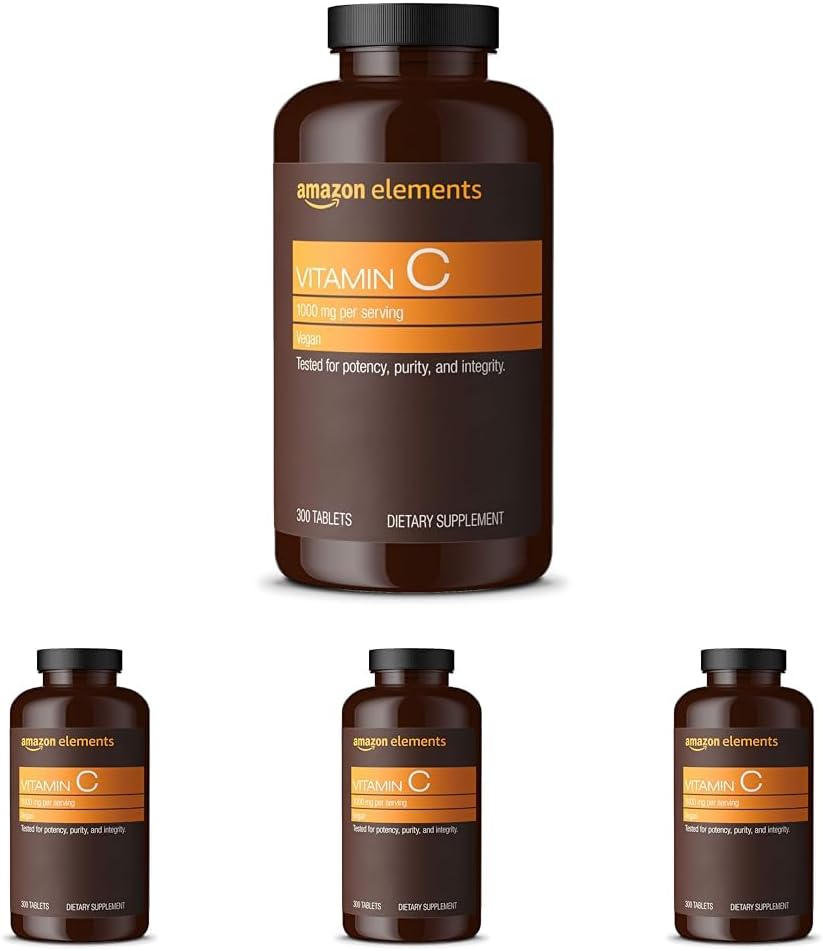 Prvky Vitamin C 1000mg, podporuje zdravý imunitní systém, Vegan, 300 tablet, 10 měsíční zásoba (balení po 4)