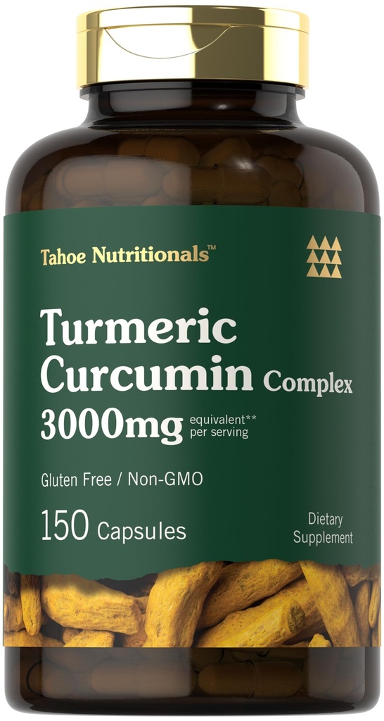 Kurkumin 3000mg 300 mg; 150 kapslí 124; Kurkuma dodatek s černým pepřem extrakt 124; Non- GMO, gluten volný bylinný komplex