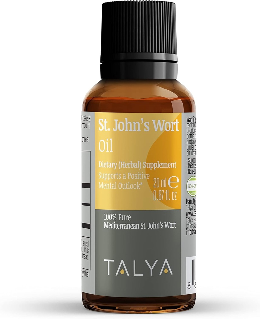 TALYA St. John 's Wort Oil 0.67 f. oz cr124; 100% čisté a přírodní kapalné kapka cr124; Dietní doplněk cr124; pro pozitivní nálada a emocionální rovnováhu cr124; tělo, kůže a péče o vlasy cr124; Non- GMO