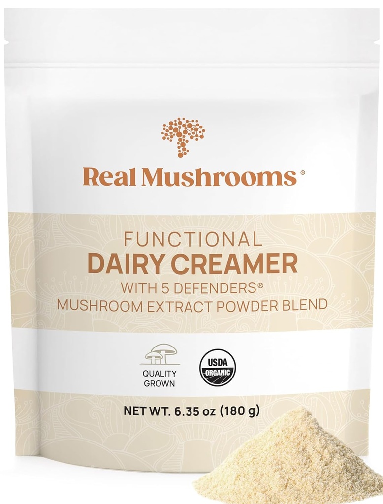 Real Houbičky Functional Dairy Creamer s houbami Extrakty - Sweated s organickým Lucuma & Maple Powder - Functional Organic Cream - 90 Servings, Tea, Smoothie & Coffee Creamer Powder