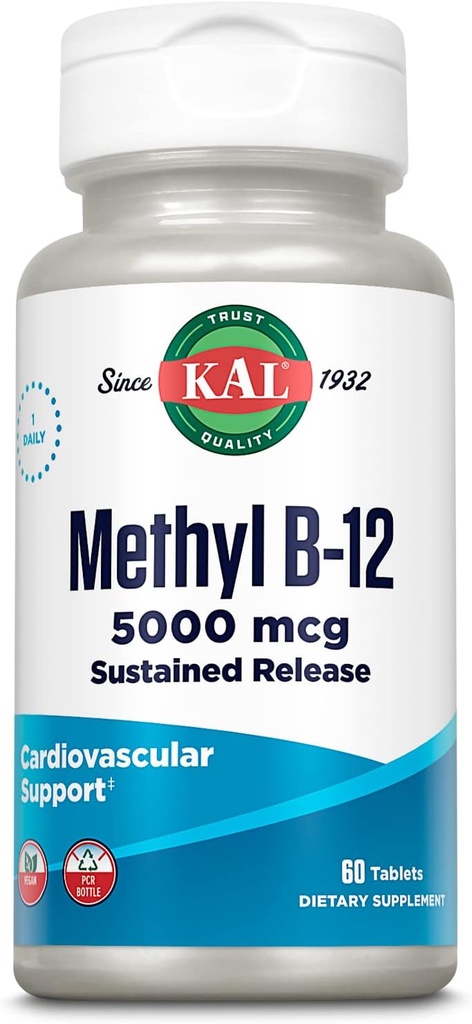 KAL Vitamin B12 Methylkobalamin 5000mcg, Zdravá energie, Metabolismus, Nerve a Red Blood Cell Support, * Rychlé rozpuštění aktivátů, Optimální absorpce, přírodní Malina Flavor, 90 Služení, 90 Micro Tabs