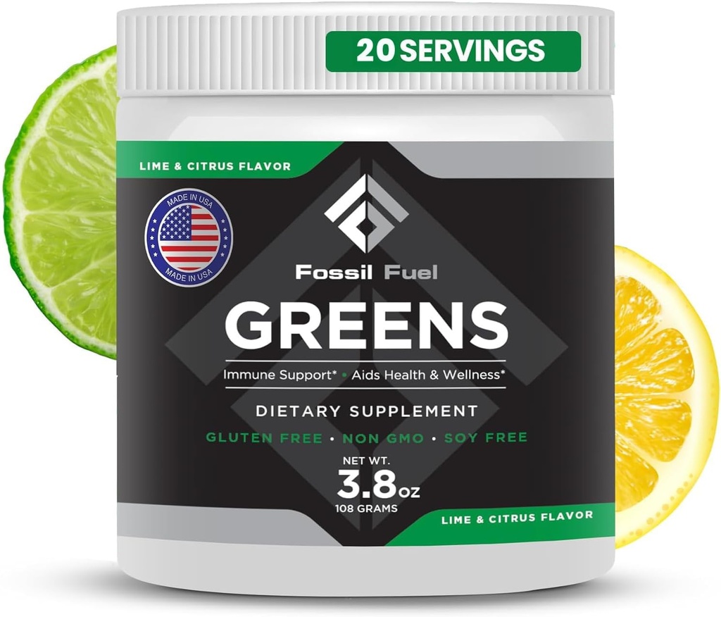 Fosilní palivo Super Zelené Powder Premium Superfood 124; 40 + organické živiny CUR 124; Zelené Veggie Whole Foods, Wheatgrass, Spirulina, Kale for Energy, Gut Health, Detox Cleanse (20 Služeb)