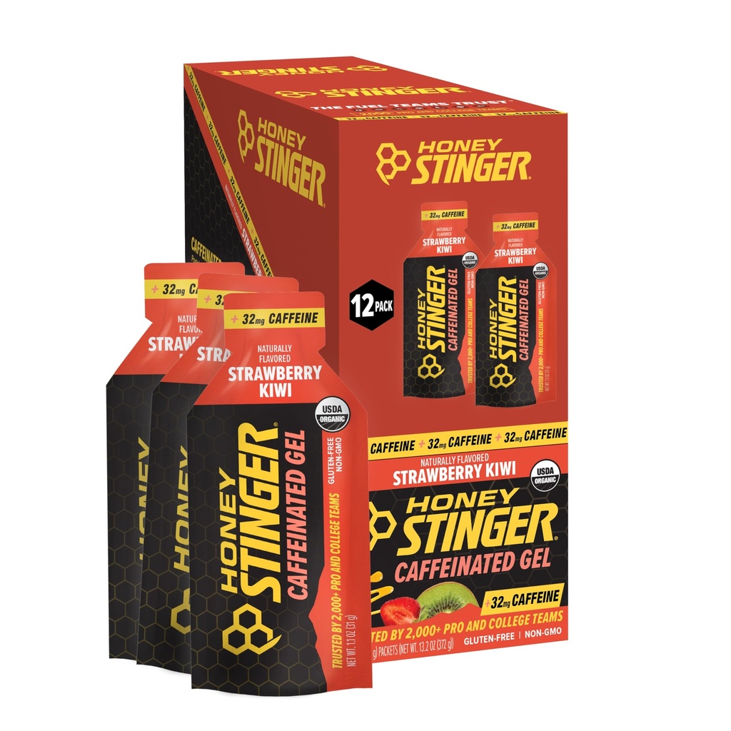 Med Stinger Organic Strawberry Kiwi Energy Gel, Caffeinované a gluten zdarma, pro cvičení, běh a výkon, Sportovní výživa pro domácí & Gym, Pre a střední cvičení, 12 Pack, 13.2 Ounce