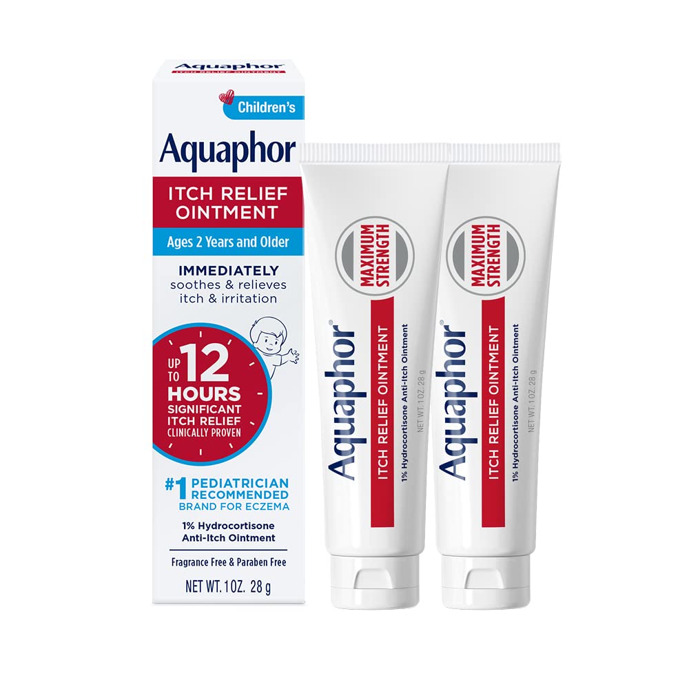 Aquafor Children 's Itch Relief Ointment, 1% Hydrokortizon Anti Itch Ointment for Skin Irritation, Hmyzí kousnutí, Psoriáza, Kožní vyrážky Eczema & Poison Ivy, Fragance Free, 1 Oz Tube, balení po 2