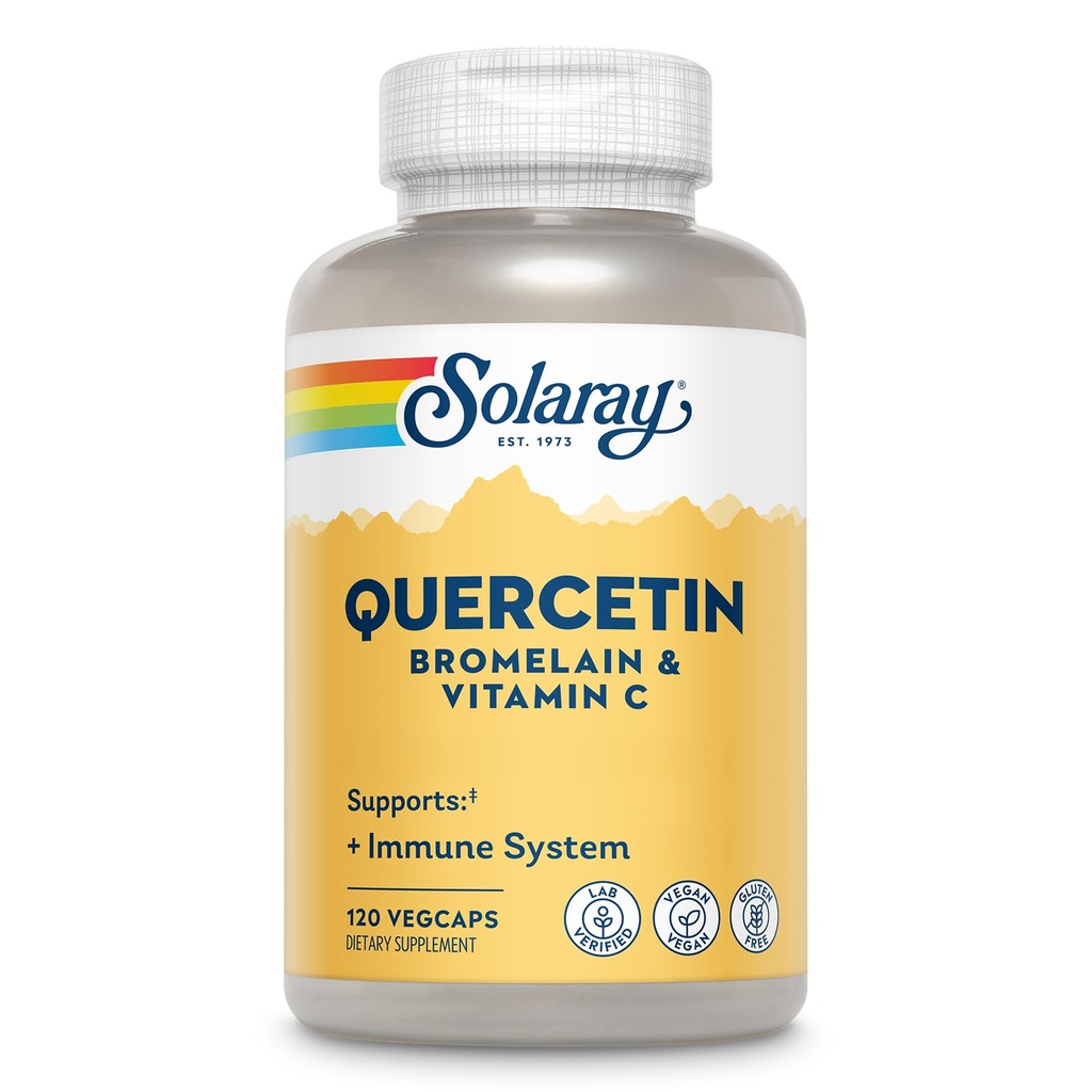SOLARAY Quercetin s bromelainem a vitaminem C - doplněk imunitní podpory - Antioxidační a srdeční zdravotní komplex s Quercetin 500mg a 1235mg VIT C - Vegan, 60denní záruka, 60 Serv, 120 VegeCaps