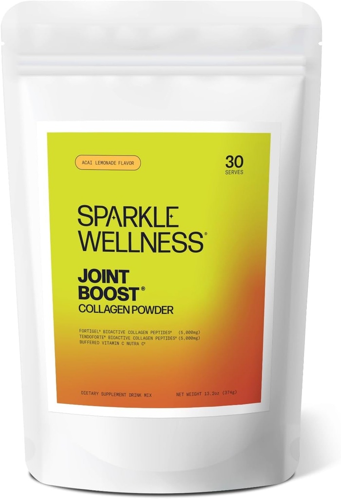 Sparkle Wellness FORTIGEL & TENDOFORTE Kolagen Peptidy 124; Kolagen s kalcium askorbát vitamín C na podporu společné mobility, Tendon & Ligament zdraví 124; Joint Boost (Acai Lemonade) [30- Slouží]