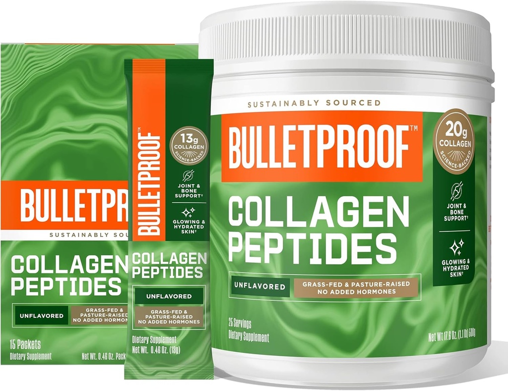 neprůstřelný neochucený proteinový prášek, protein 18g, 17,6 Oz, proteinový prášek neochucený kolagen GoPacks, 12g protein, 15 Pack, travní Fed kolagen Peptidy a aminokyseliny