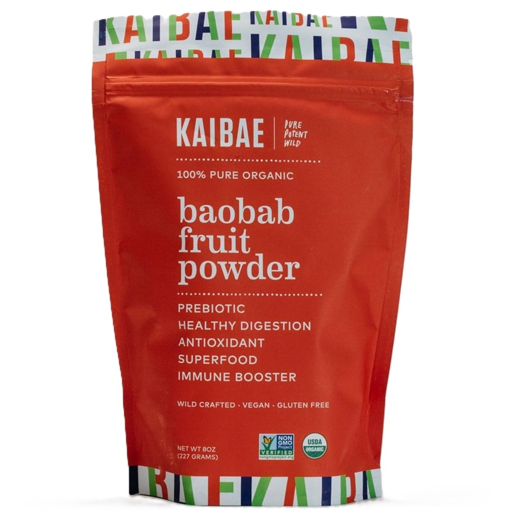 KAIBAE Premium Organic Baobab Powder I Prebiotic Gut Health, Intermitent Fasting, Imunity, Hydration CLAN124; Vitamin C, Polyfenoly, Minerály CLAN124; Fiber Supplement CLAN124; 8 oz.
