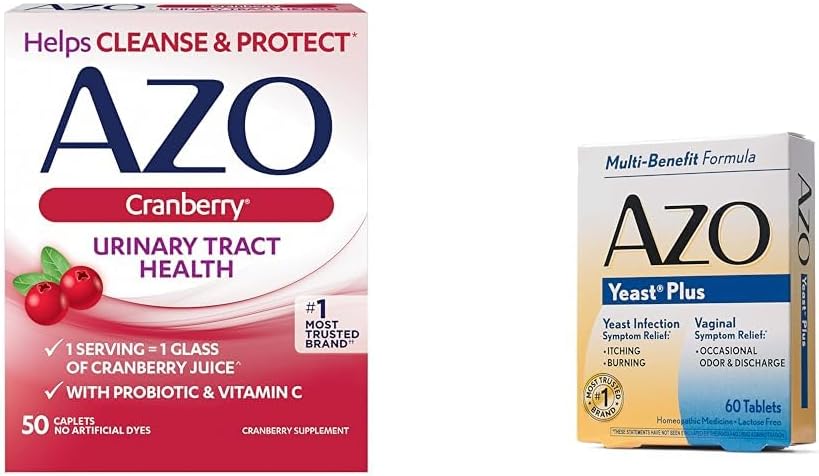 AZO Cranberry Tract Health, 50 Count Yeast Infection & Vaginální příznaky Relief Tablety, 60 Počet