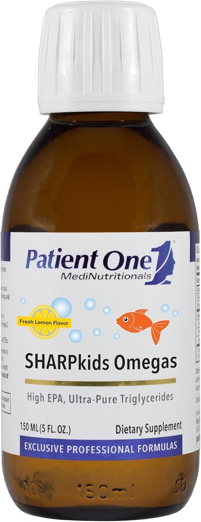 pacient 1 SHARPkids Omegas Liquid CLAS124; dodatek k podpoře srdce, mozku a společného zdraví * CLAS124; high- potency Omega33 Fish Oil CLAS124; Lemon Flavor CLAS124; 5 fl oz