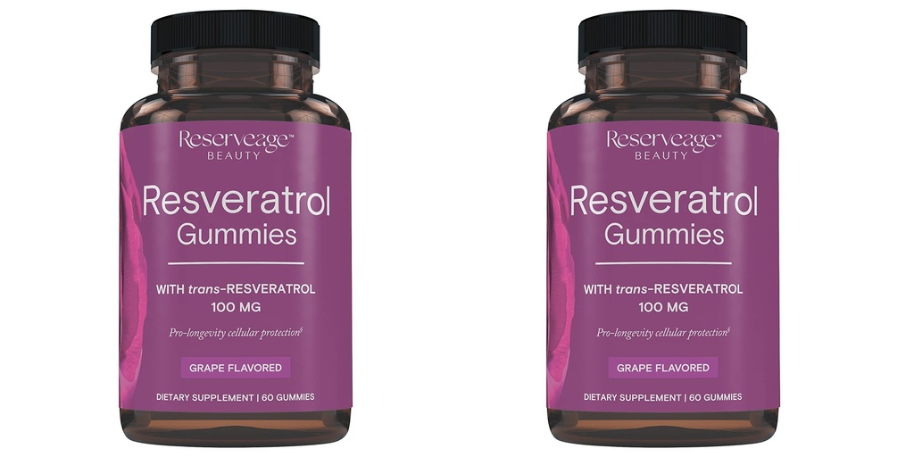 Resveratrol Gummies 100 mg, Antioxidant dodatek pro srdeční zdraví, Antioxidant dodatek podporuje zdravé stárnutí, Vegan - 2 Pack