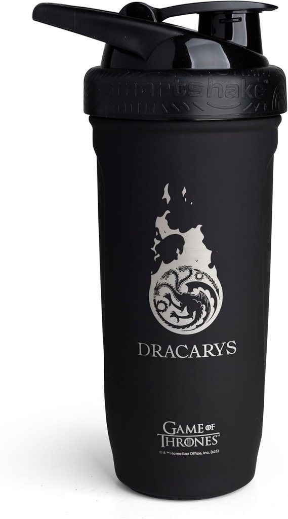 Smartshake Reforce Stainless Steel Game Of Thranes Dracarys, Shaker Bottle (900 ML / 30oz) credi124; Lehký odpor Sportovní Shaker Bottle s měkkým Lid Credi124; Leakproof, BPA zdarma & DEHP zdarma