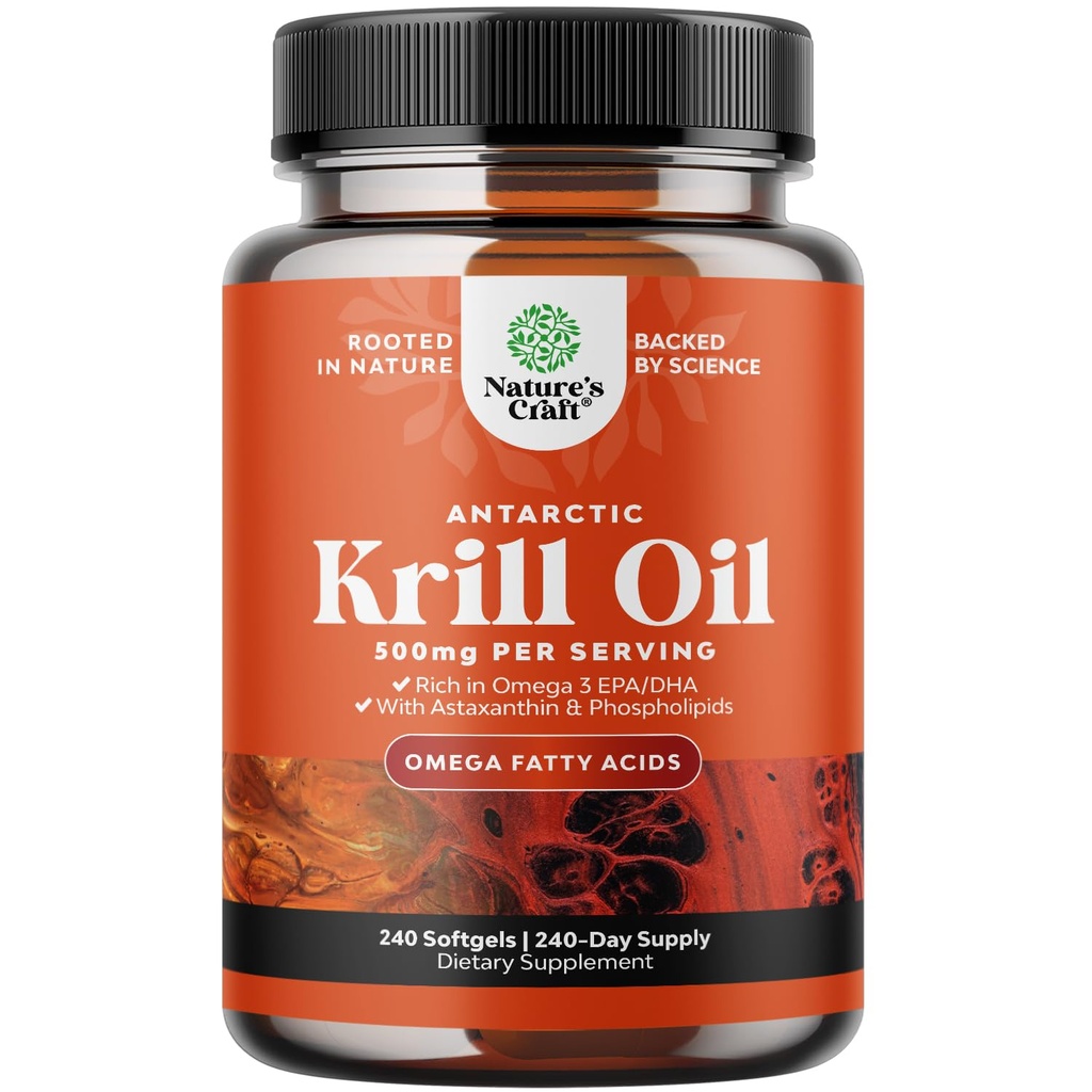 Antarktida Krill Oil 500mg Softgels - Omega 3 Krill Oil Dodatek s EPA DHA & Astaxanthin pro Brain Joint & Heart - 3. strana Lab Tested No Gluten GMO nebo Fishy Aftertache (Až 8 měsíců dodávky)