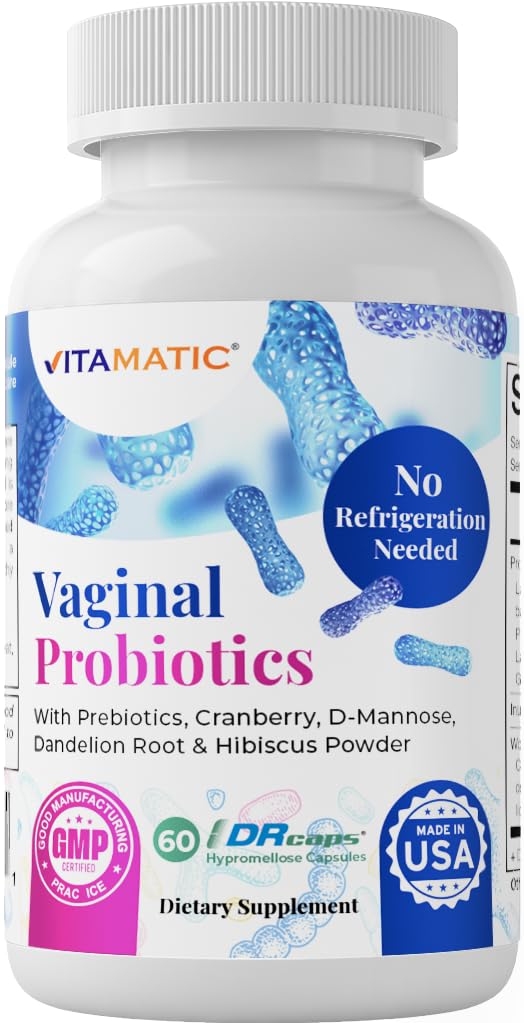 Vitamatická vaginální probiotika 20 miliard pro ženy pH Balance & Odor Control s Prebiotika & Probiotika 60 DR Kapsle - Made with Cranberry, D- Mannose, Hibisucs & Pampeliška