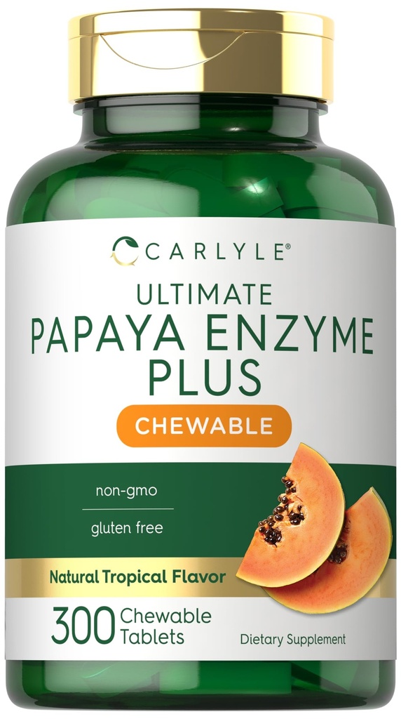 Carlyle Papaya Enzyme Chewable Tablet CLAS124; Vegetarian, Non- GMO, gluten Free Formule CLAS124; Tropical Flavor