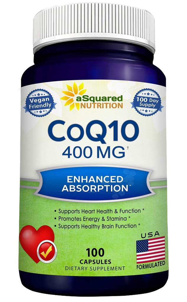aSquared Nutrition CoQ10 (400mg Max Strength, 100 Veggie Kapsle) - High Absorption Coenzyme Q10 Powder - Ubiquinon Supplemente Pills, Extra Antioxidant CO Q- 10 Enzyme Vitamin Tablety, Coq 10 400 mg