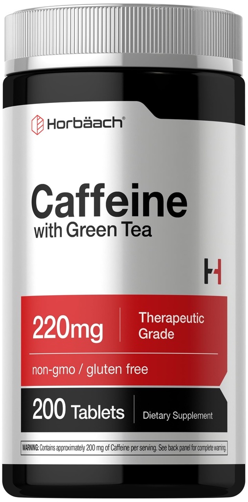 Horbäach Caffeine pilulky 200mg coffeine 124; se zeleným čajem cf124; 200 Tablety cf124; Vegetariánské, Non- GMO & gluten zdarma