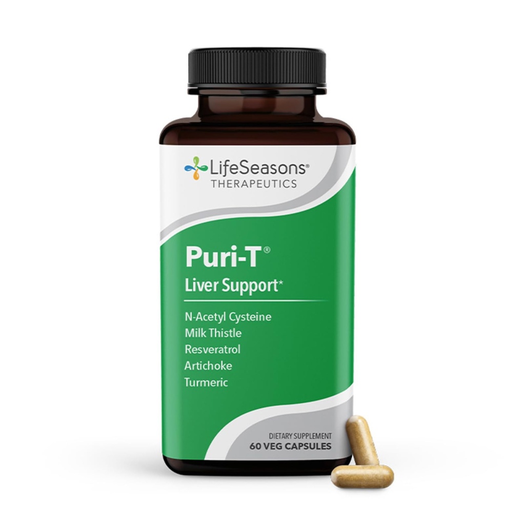 LifeSeasons Puri-T - Játra Cleanse & Detox Supplement - Resveratrol, N-Acetyl Cysteine, Mléčné Thistle, Artichode & Turmeric - Podporuje Tissue Regeneration & Health Bile Flow - 60 Kapsle