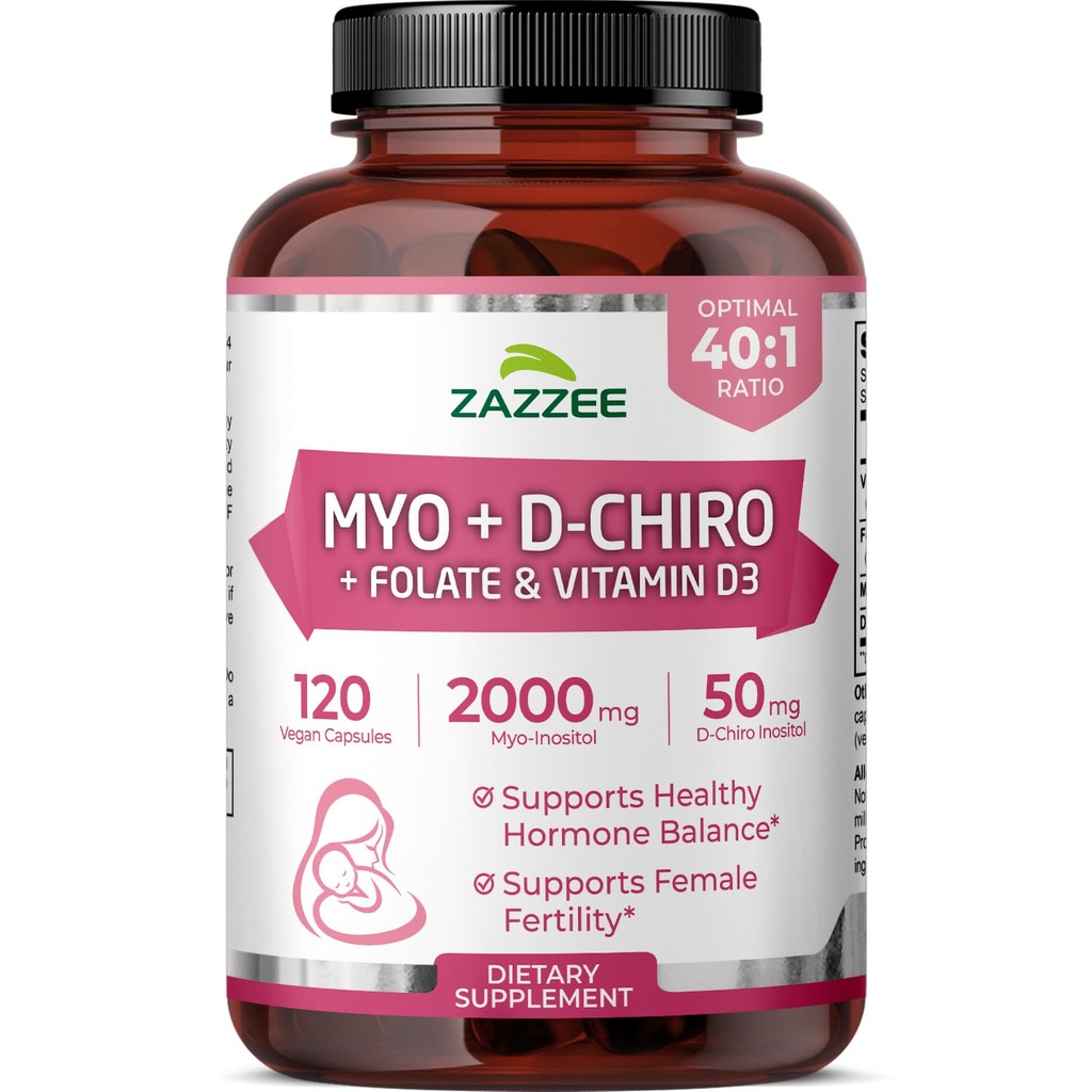 Myo a D-Chiro Inositol dodatek pro ženy - dodatek pro plodnost pro ženy s ideální 40: 1 Poměr Myo & D-Chiro Inositol D3 & Metylfolát Ovaria Support Vitamíny - ISO Lab Tested (30 Služení)