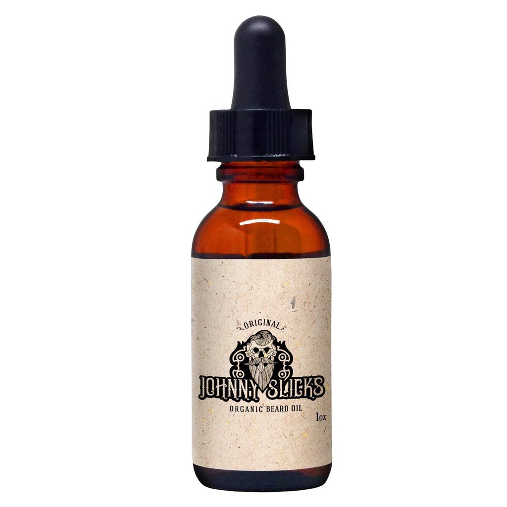 Johnny Slicks Organic Beard Oil PHAR124; Moisturizes, Reduces Dry Skin & Itch PHAR124; US Made, Veterán ve vlastnictví (Chemical- free w / Tea Tree, Jojoba, Coconut & Argan), Původní