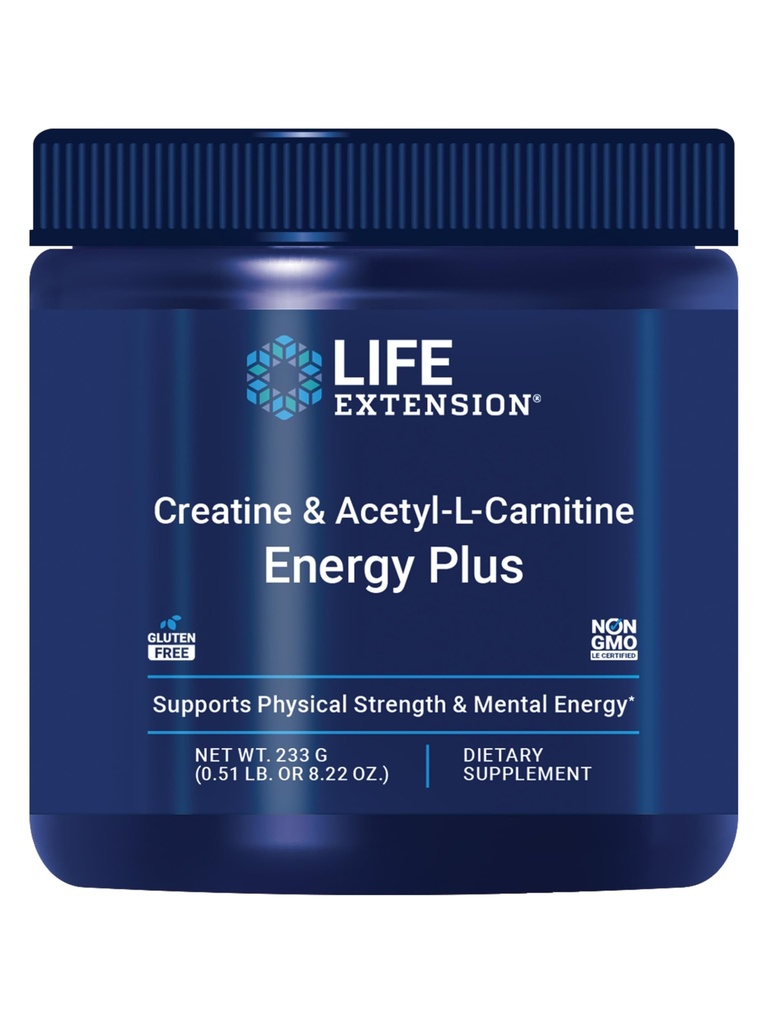 Life Extension Creatine Acetyl- L- Carnitin Energy Plus, Energy Supplement, Creatine monohydric, Acetyl- L- carnitin, Gluten- Free, Non- GMO, Vegetarian, 30 Služeb