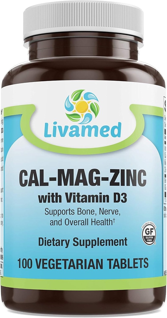 Cal- Mag- zink Chelated s vitaminem D3, kostní síla dodatek -zdravé kosti & zuby, srdce, svalovina, & zdravé kardiovaskulární systém - Nejlepší celé jídlo vitamin & minerální komplex-100 Vegan Caps