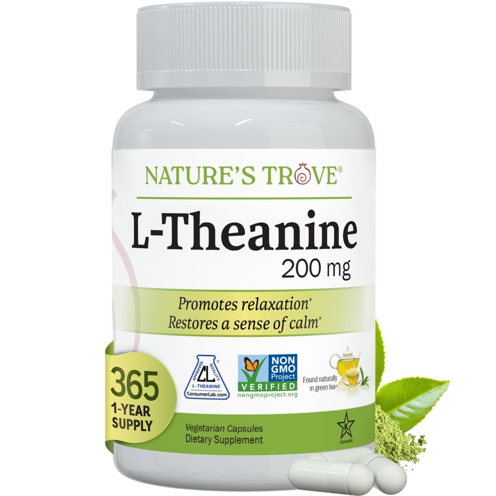 Nature 's Trove L- Theanine 200mg Super Value Size - 365 Vegetariánské kapsle
