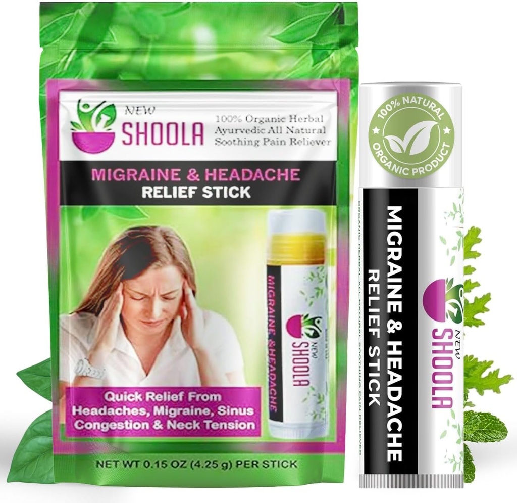 Migréna Relief a bolest hlavy Relief Balm Stick Roll On - 100% Organic Bylinný Balzám - Rychlá úleva od bolesti hlavy, Migréna, Stuffy nos zácpa, Napětí krku - Žádné vedlejší účinky Vapor Rub