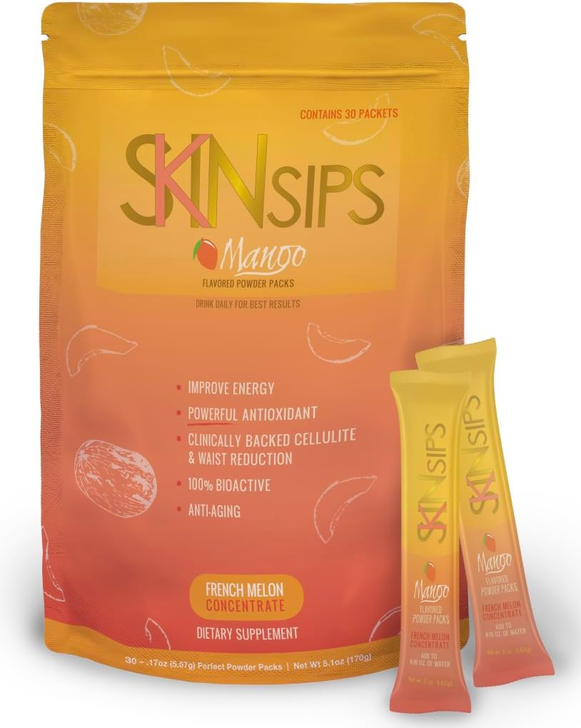 Kůže Zdraví & Energy Boost Drink Mix- Sugar Free, SOD B (TM), Antioxidanty z francouzského Melon koncentrátu, Na Go Stick Packs, Mango, 10 Pack