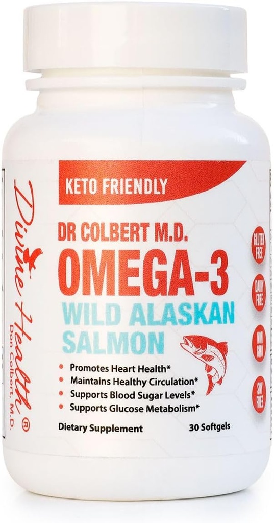 Dr. Colbert 's Wild Aljašský losos Omega-3 obsahující přírodní zdroje Omega-3, DHA & EPA - Vyhovuje Dr. Don Colbert
